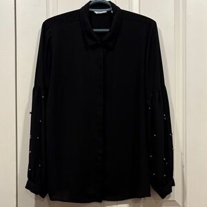 XL Black Blouse with Embellished Sleeves